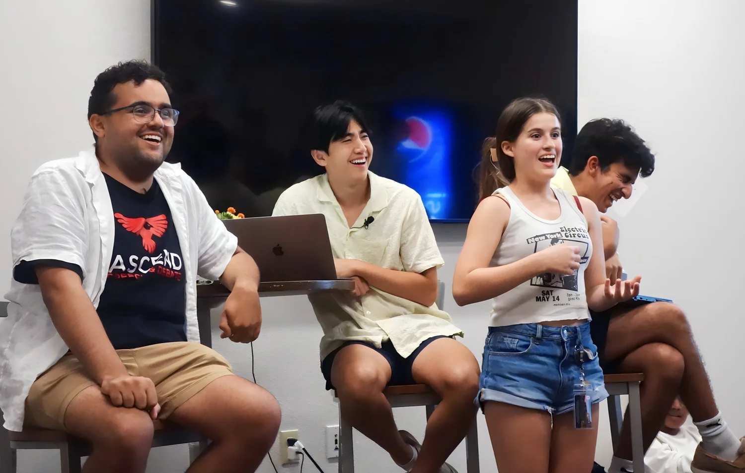 Students laughing in the evening lounge